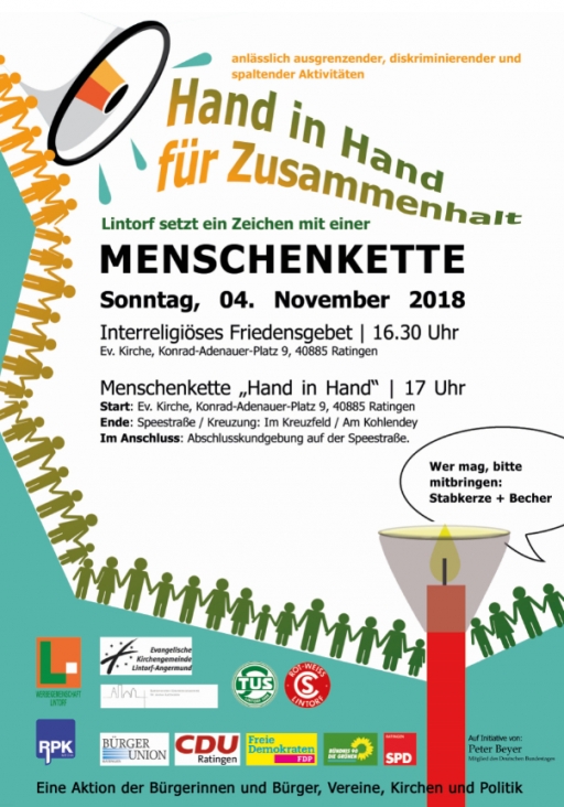 Rot-Weiss Lintorf unterstützt Menschenkette &quot;Hand in Hand&quot;