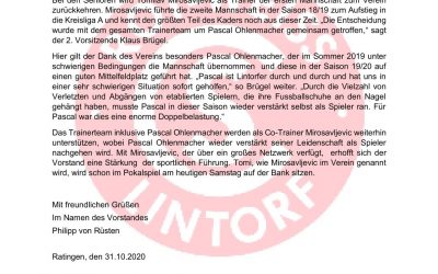 Pressemitteilung: Rot-Weiss Lintorf stellt sich sportlich neu auf
